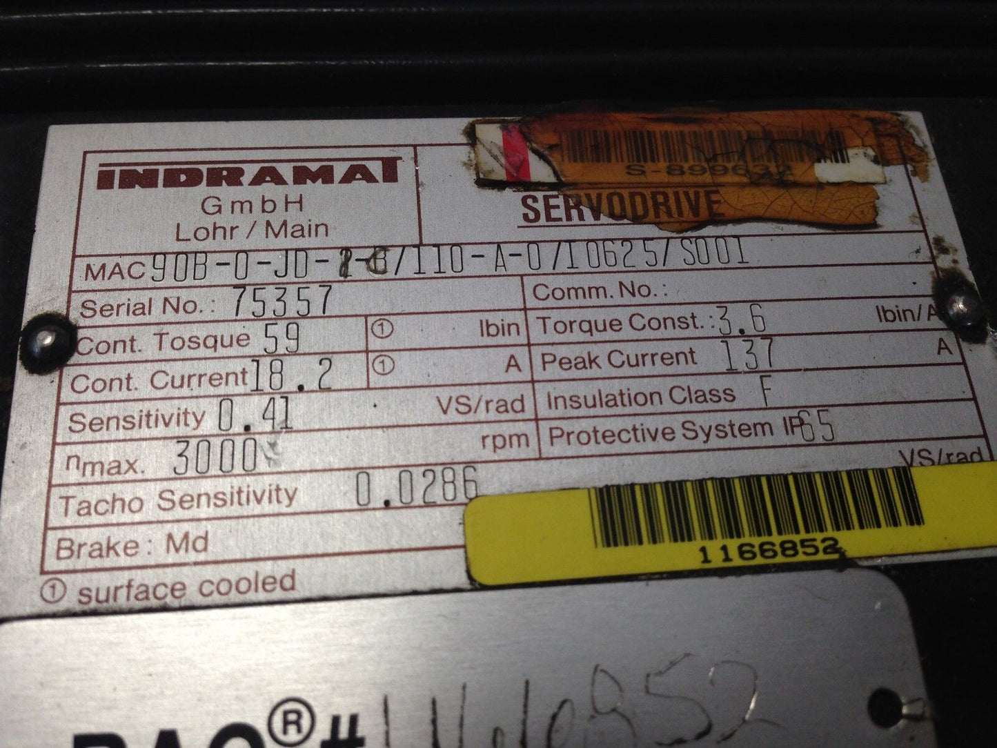Indramat Mac 90B-0-Jd-2-B/110-A-0/I0625/S001 Servo Motor,Servodrive,Mac 90B,Td