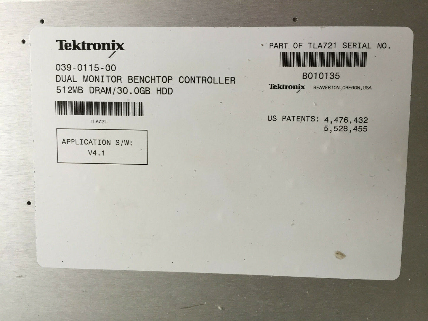 Tektronix 039-0115-00 Dual Monitor Benchtop Controller,512Mb Tla721,Tla700,Sl