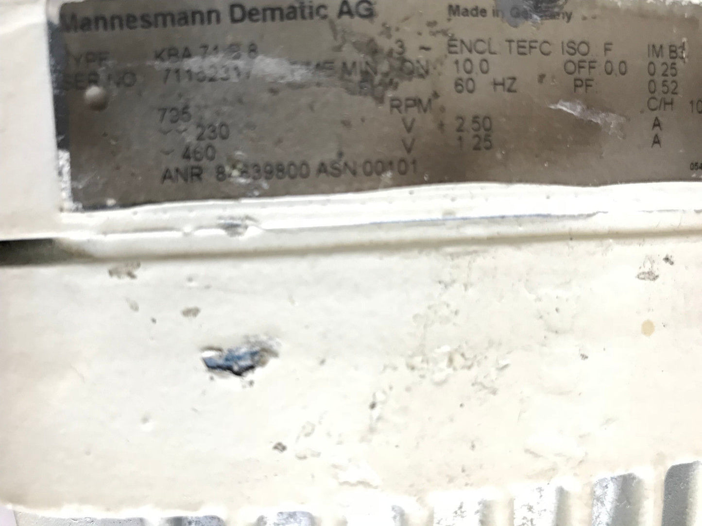 Mannesmann Dematic Ag Kba71b8 Demag Ac Motor,230/460 Vac,1/4 Hp,3Ph,795 Rpm,Ah