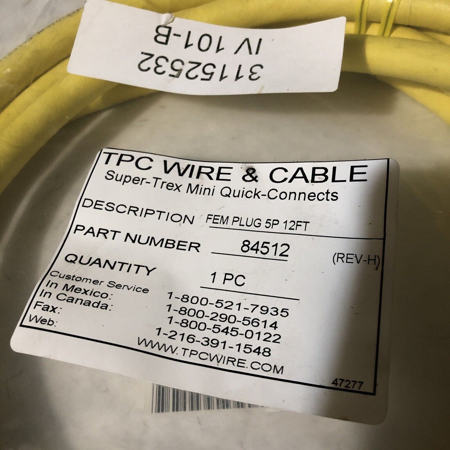 New Tpc Wire 84512 Fem Plug 5P 12Ft Cable Super-Trex Mini Quick Connects,Bt