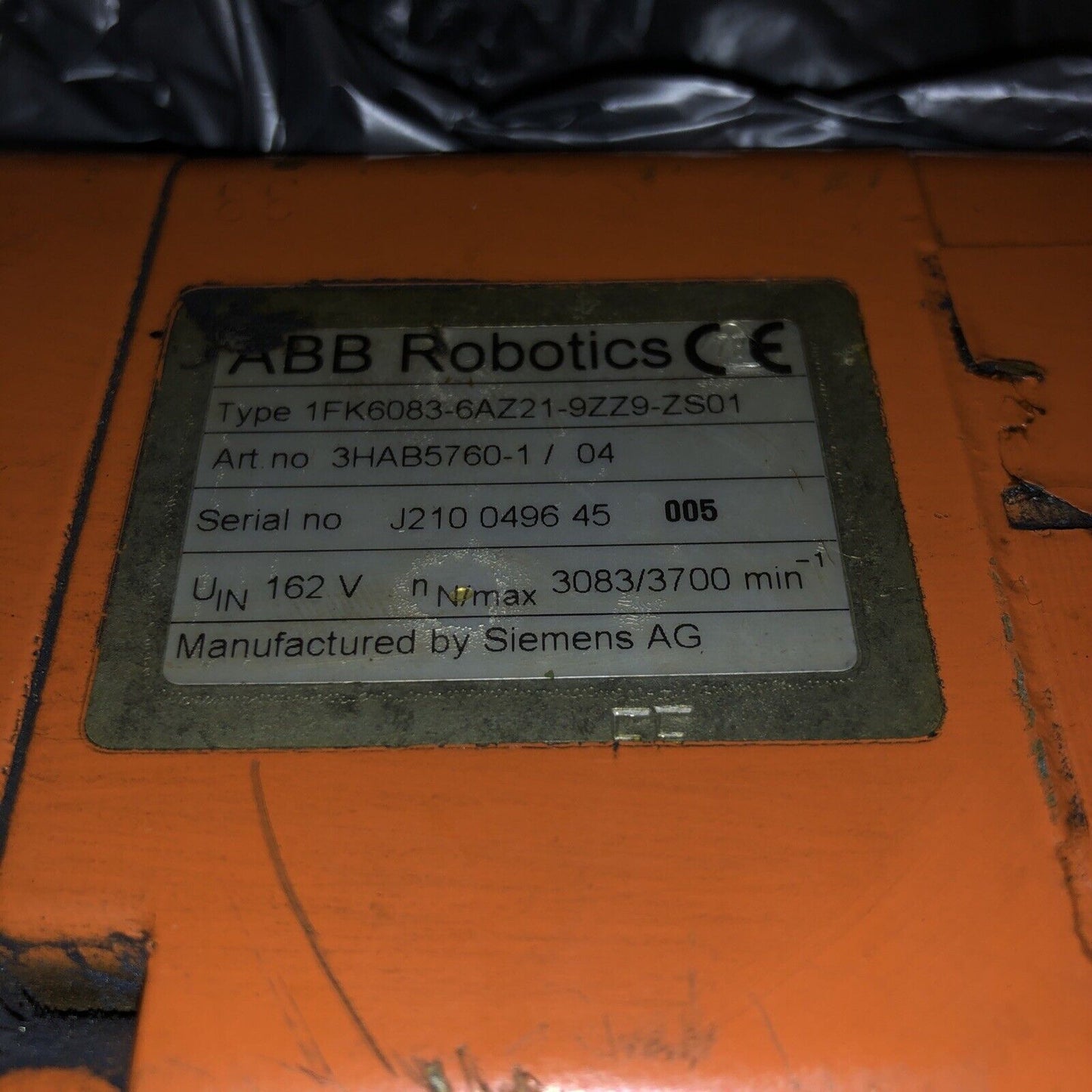Siemens 1Fk6083-6Az21-9Zz9-Zs01 ,3Hab5760-1 / 04 Servo Motor,Ao,Bp
