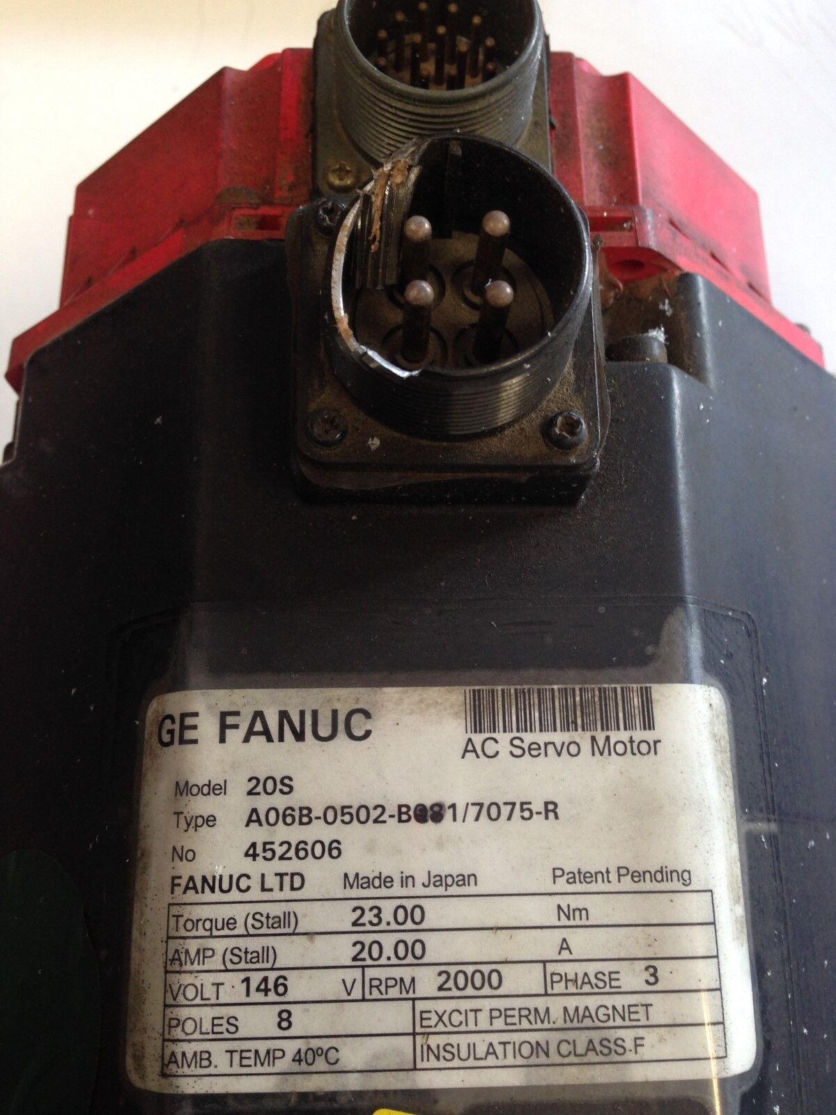 Ge Fanuc A06b-0502-B081/7075-R Ac Servo Motor, 20A, 146Vac, 2000-Rpm,Te