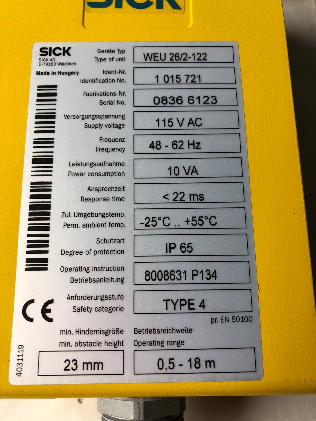 New Sick Optic Weu 26/2-122 Photoelectric Switch 1 015 721 0.5-18M-Range,Hd