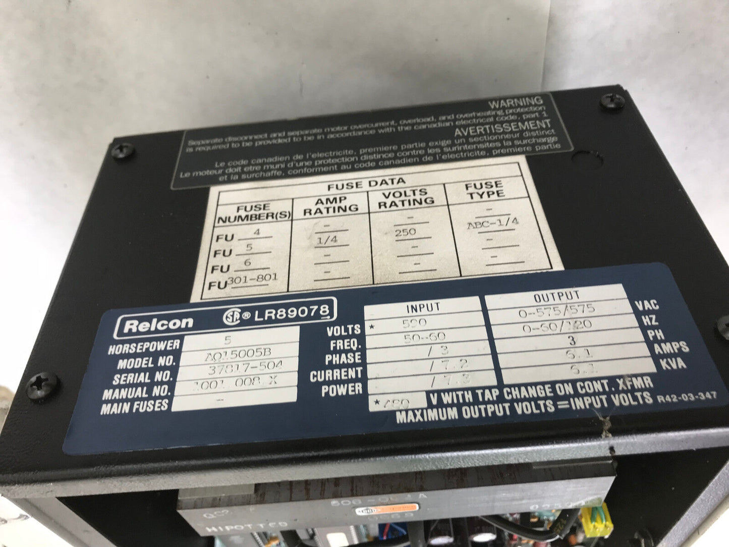 Relcon Aq15005b Ac Drive,5 Hp Lr89078,Siemens Aq15005b,Tf