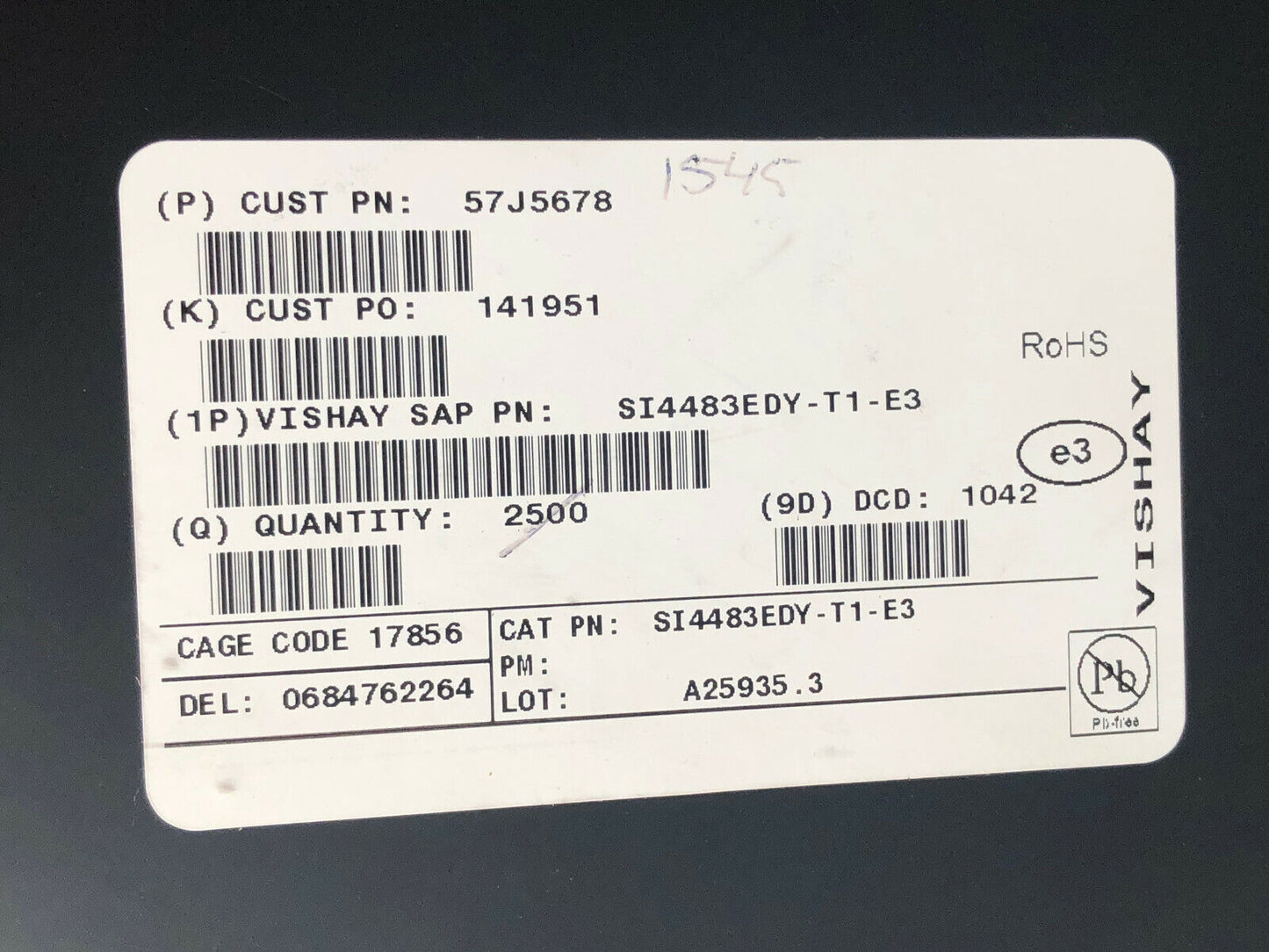 Lot 1,545 Vishay Si4483edy-T1-E3,P Channel Mosfet S14483edy-T1-E3,Tx12-04-Ec1,Sk