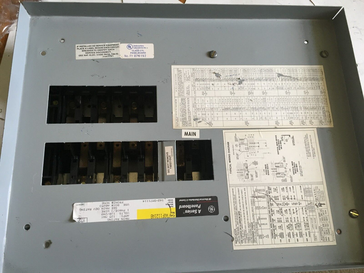 Square D Aqf1121ab,Fanuc Panel Board 125A 120/240V,Th