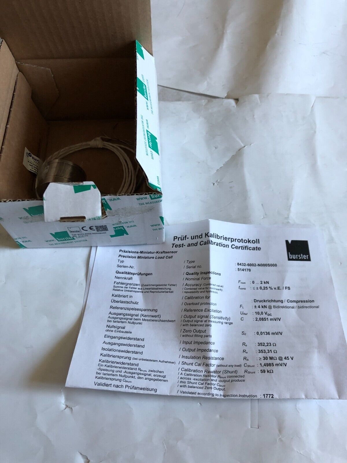New Burster 8432-6002-N000s000,10943363 Force Sensor. 8432-6002,Ev