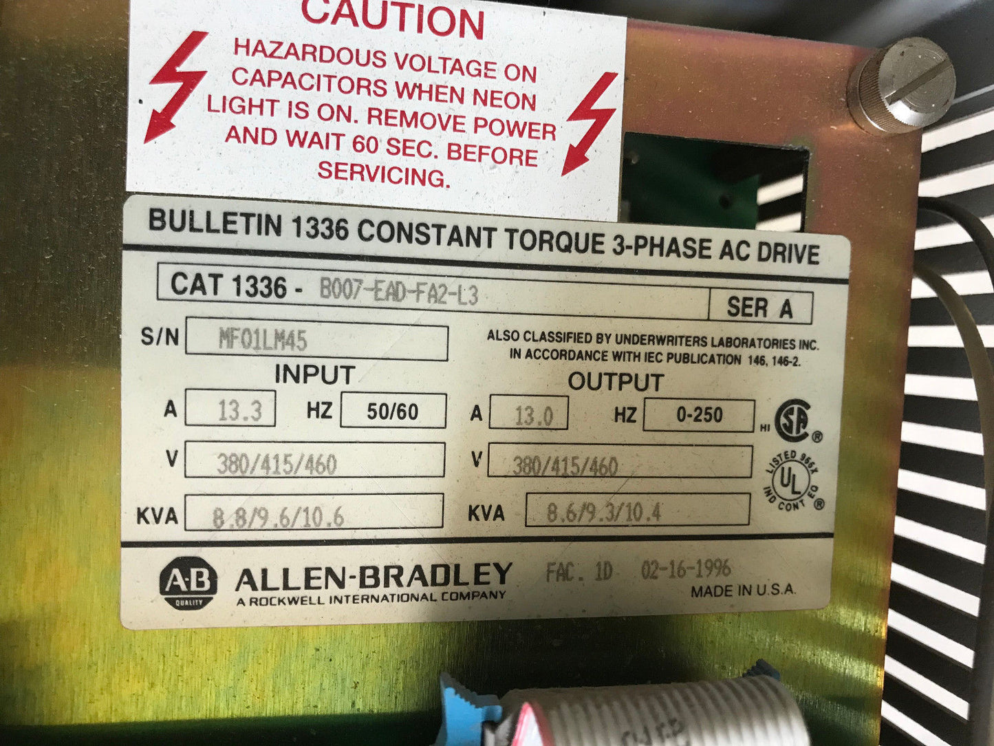 Allen Bradley 1336-B007-Ead-Fa2-L3,13.3A,1336-Mod-L3,148363,120771 Ac Drive,Su