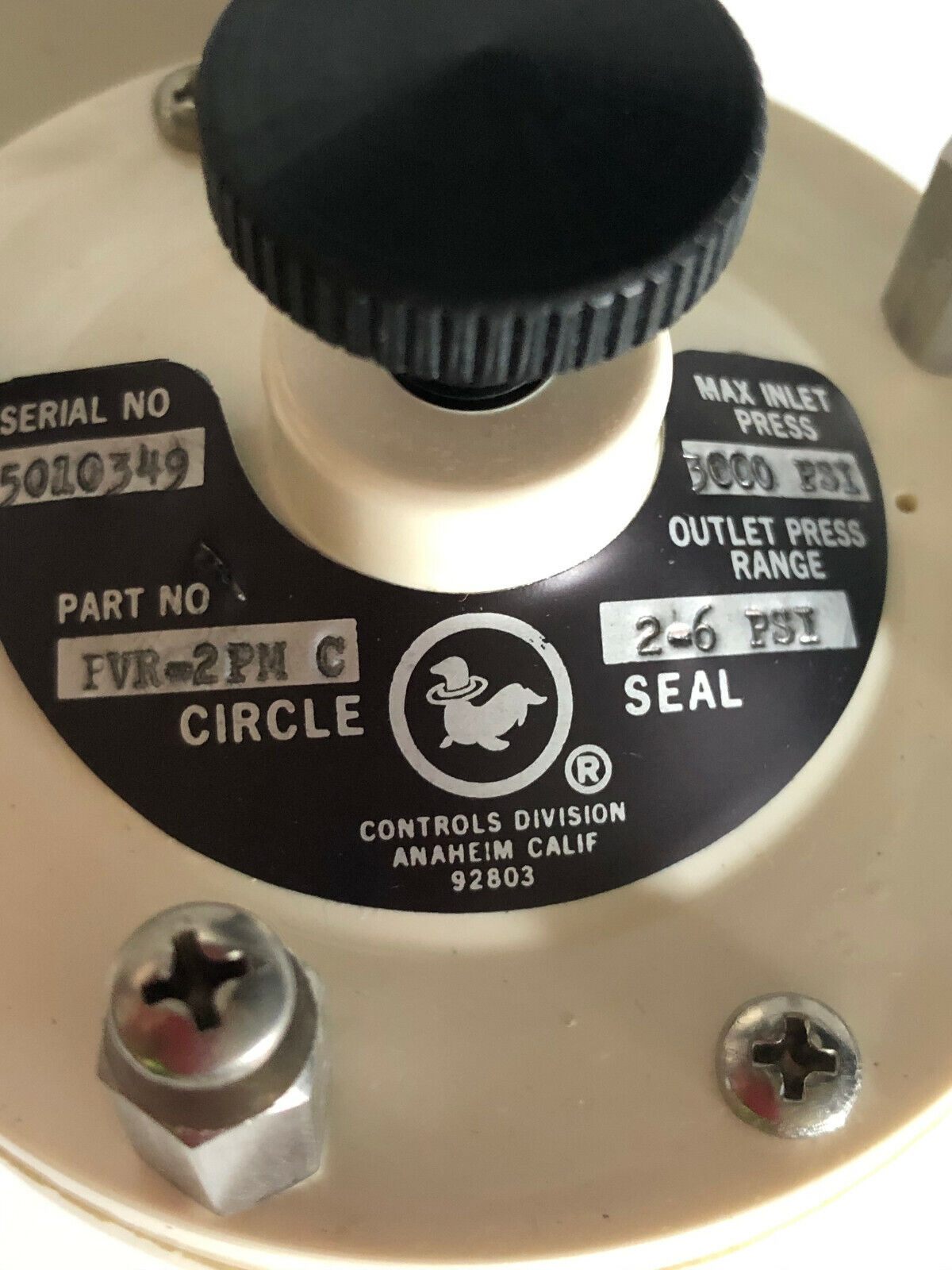 Circle Seal Fvr-2Pm C Valve 3000Psi Max Inlet 2-6Psi Outlet Pressure Valve,Ck