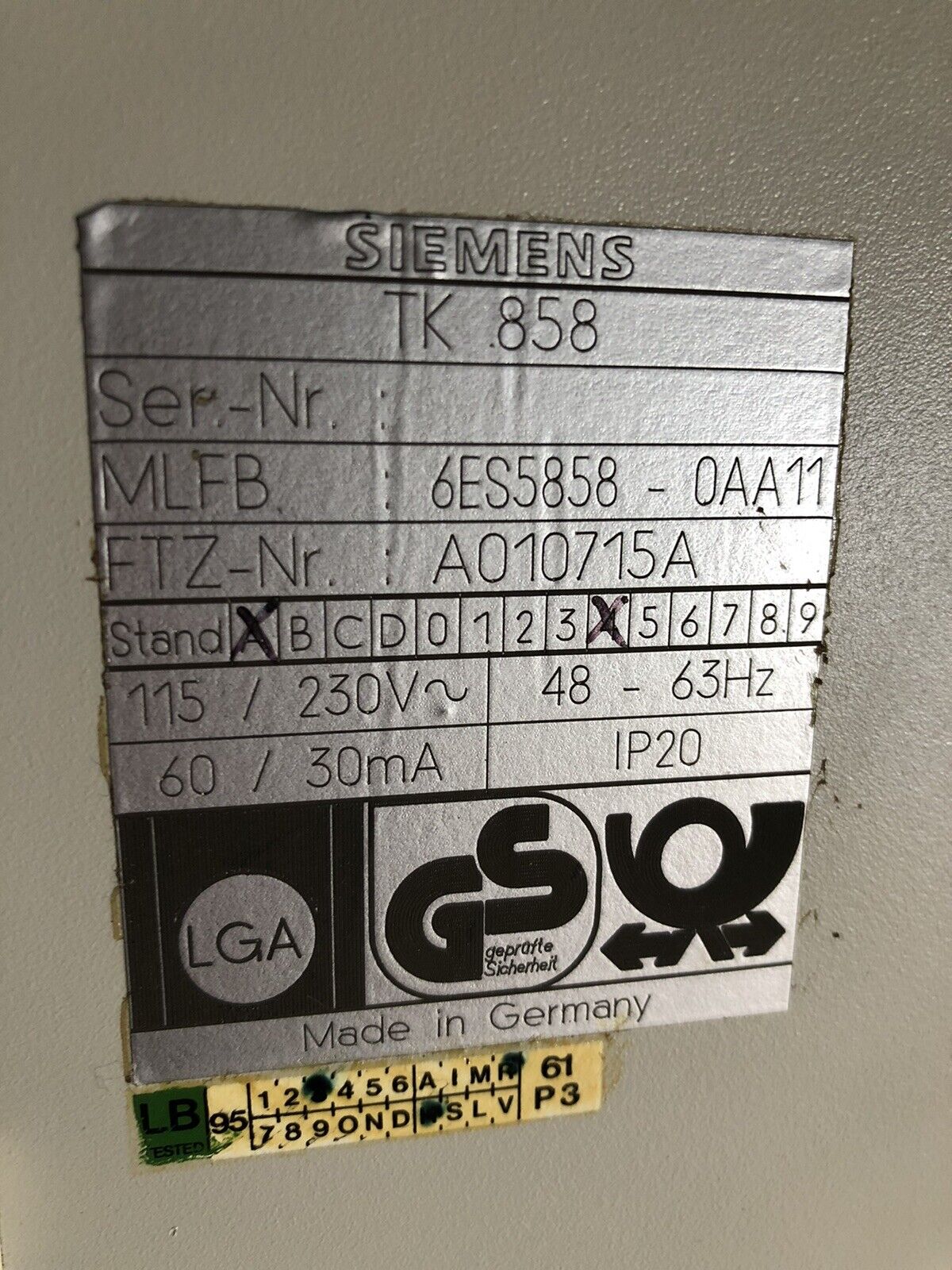 Siemens Tk858, 6Es5858-0Aa11, S5-135/55Telecommunication Module,Bp