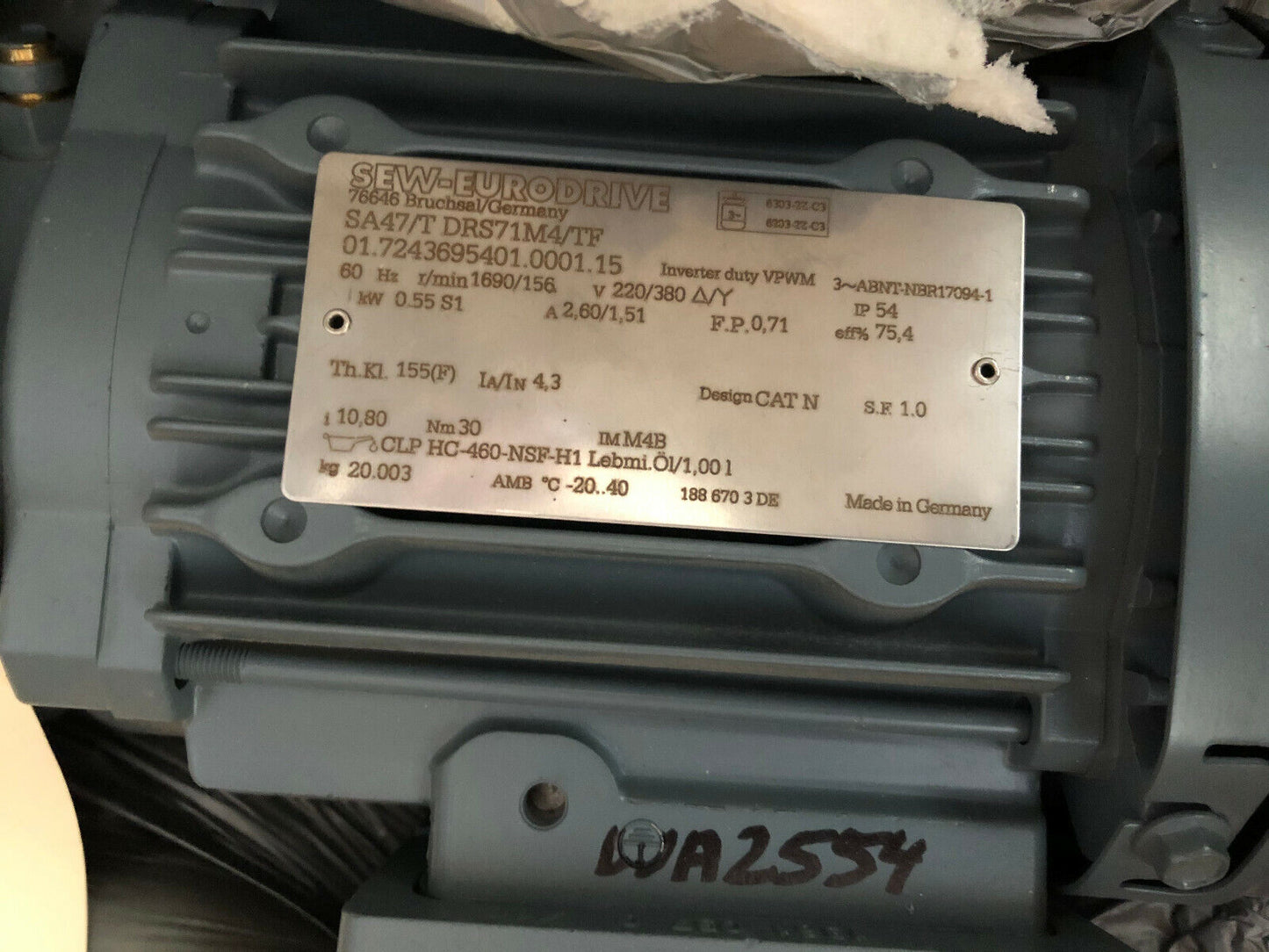 New Sew Eurodrive Sa47/T Drs71m4/Tf Ac Gearmotor. Inverter Duty,Sa47,Sj