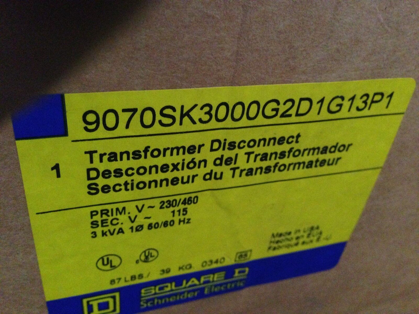 New Square D 9070-Sk3000g2d1g13p1,Sk3000g2,Class 9070 Transformer Disconnect,Ghb