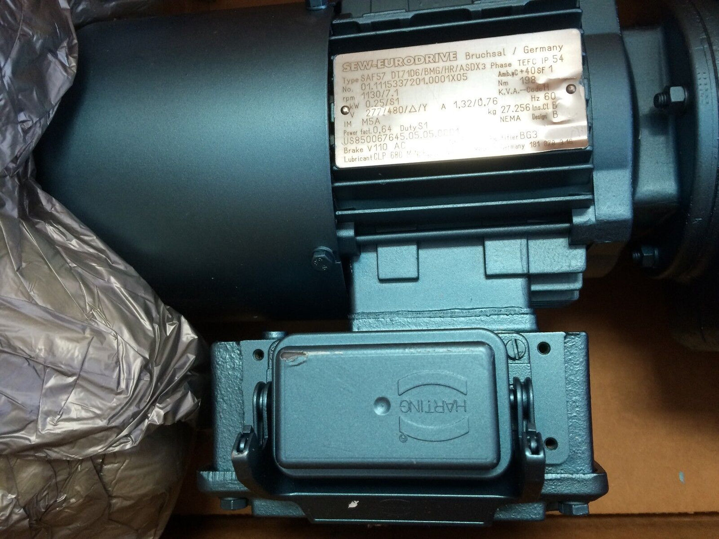 Sew Eurodrive Saf57-Dt71d6/Bmg/Hr/Asdx 3 Phase Motor,0.25 Kw,277/480 Vac,Bn