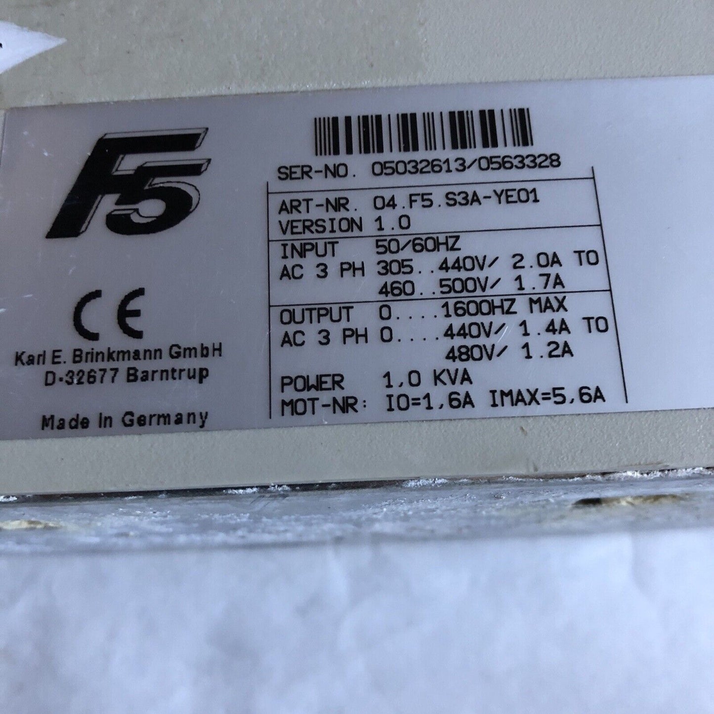 Kebco 04.F5.S3a-Ye01 Drive Inverter 300-500V 1.2-2.0Amp 50/60Hz 3Ph,Dd