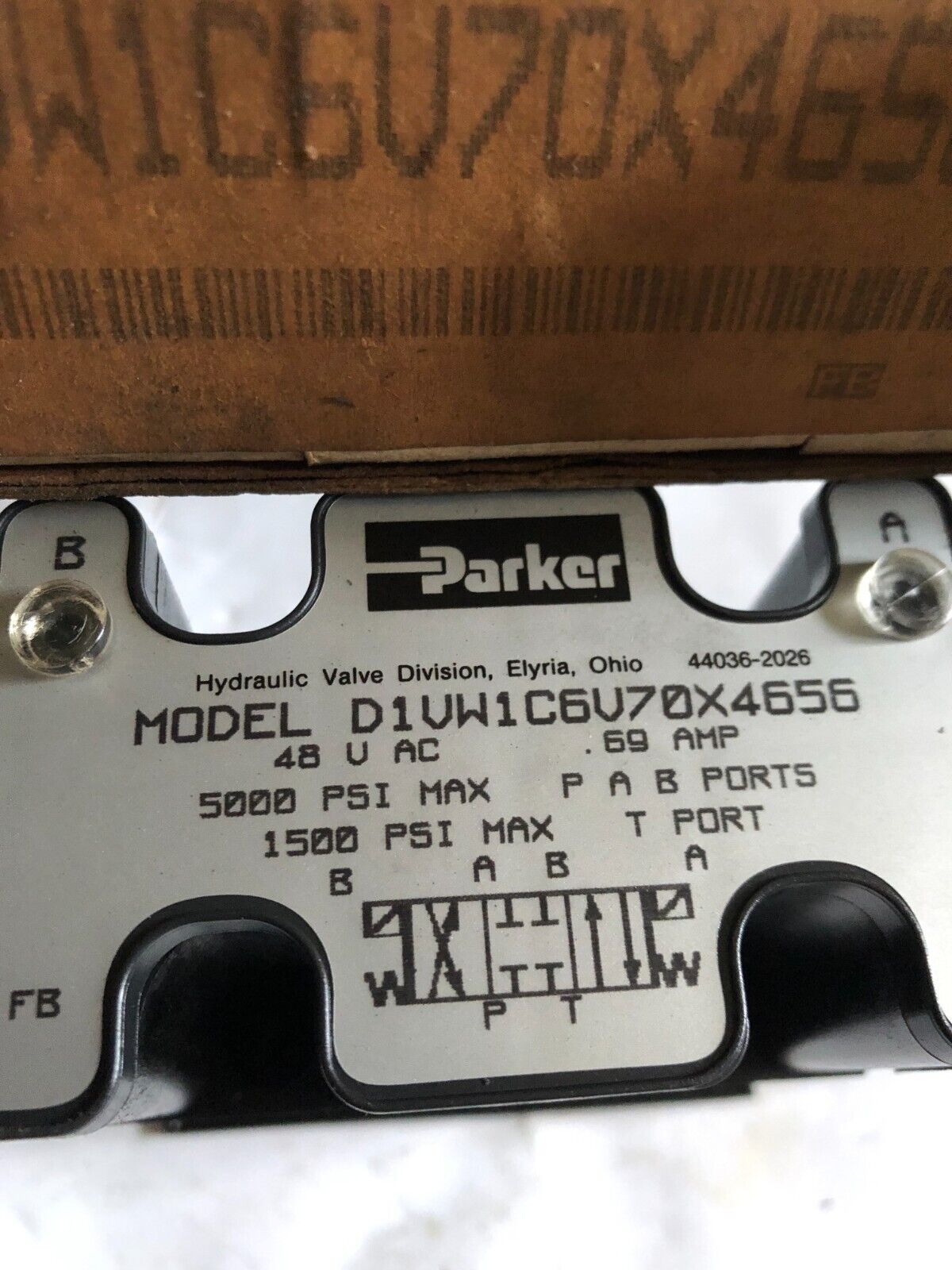 Parker Hannifin D1vw1c6v70x4656 Solenoid Operated Directional Control Valve,Bt