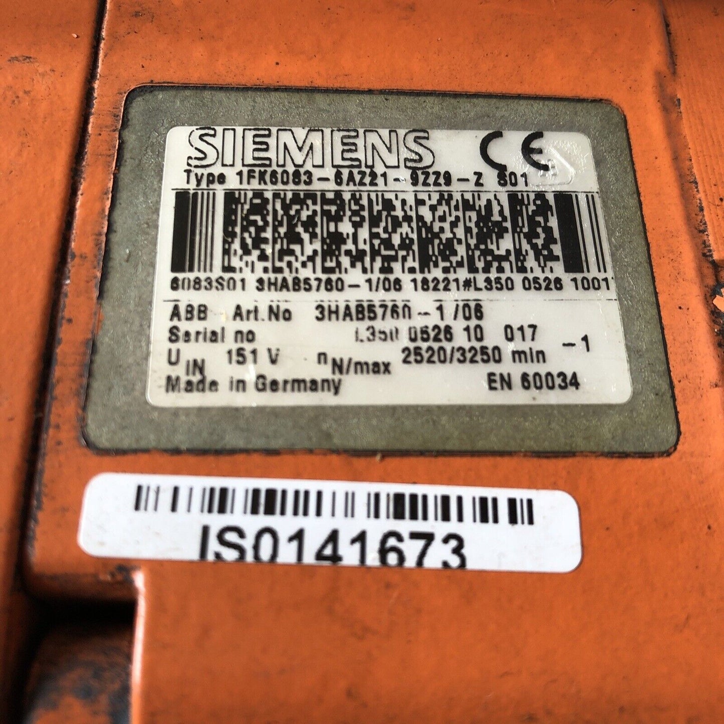 Siemens 1Fk6083-6Az21-9Zz9-Z S01,Abb 3Hab5760-1/06 Serov Motor,3Hab57601 06,Td