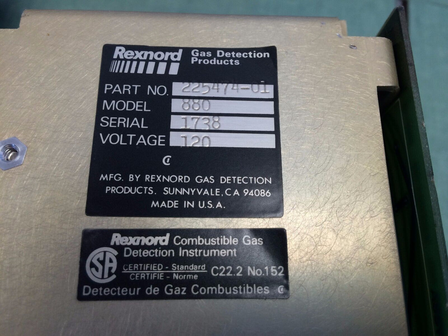 Rexnord 225474-01 Gas Dectector,Rexnord 880, 226178 (Plastic Damaged),Em