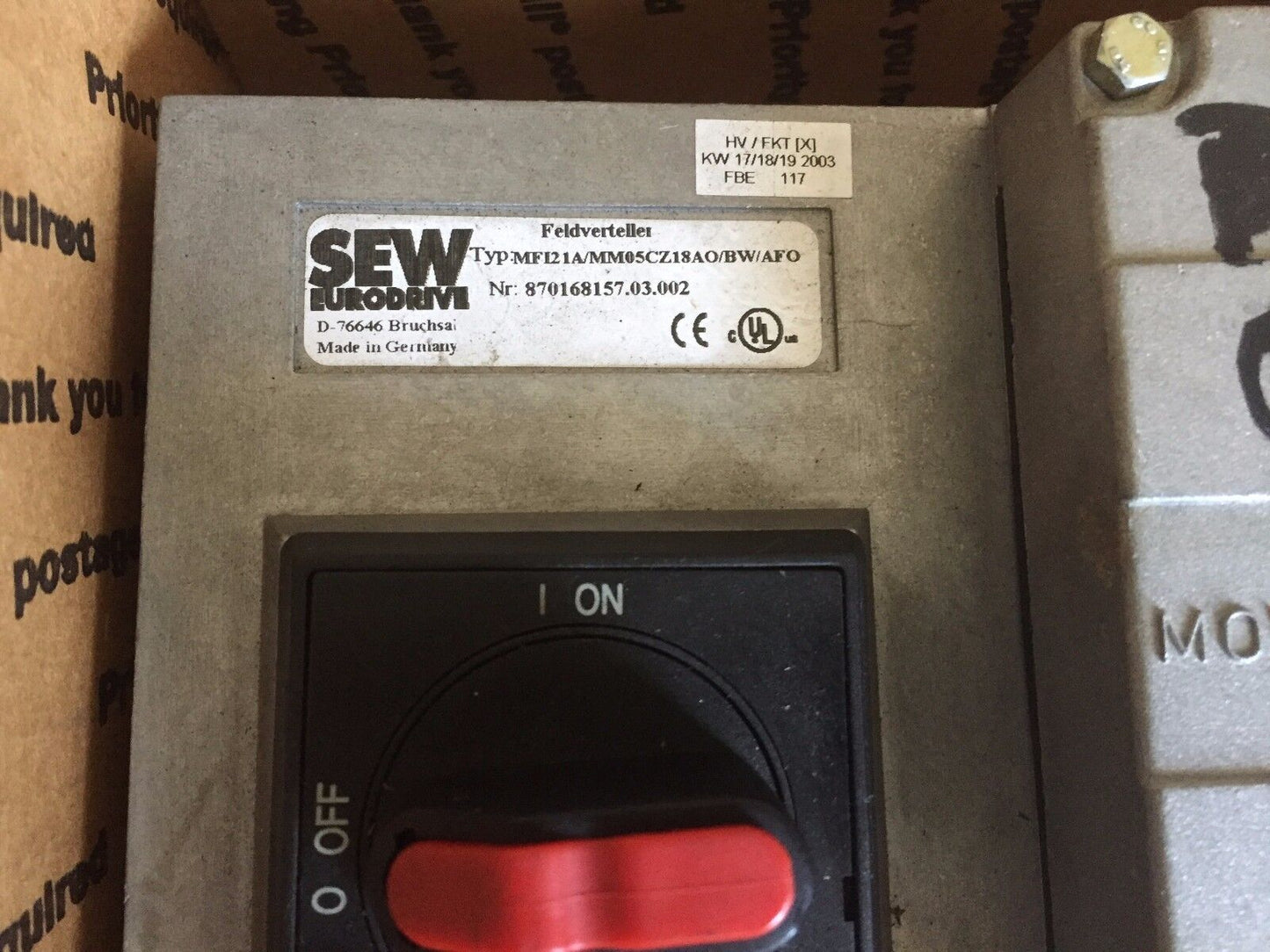 Sew Eurodrive Mfi21a/Mm05cz18ao/Bw/Afo,08241163/0.55Kw,Mm05c Movimot Drive,Bj