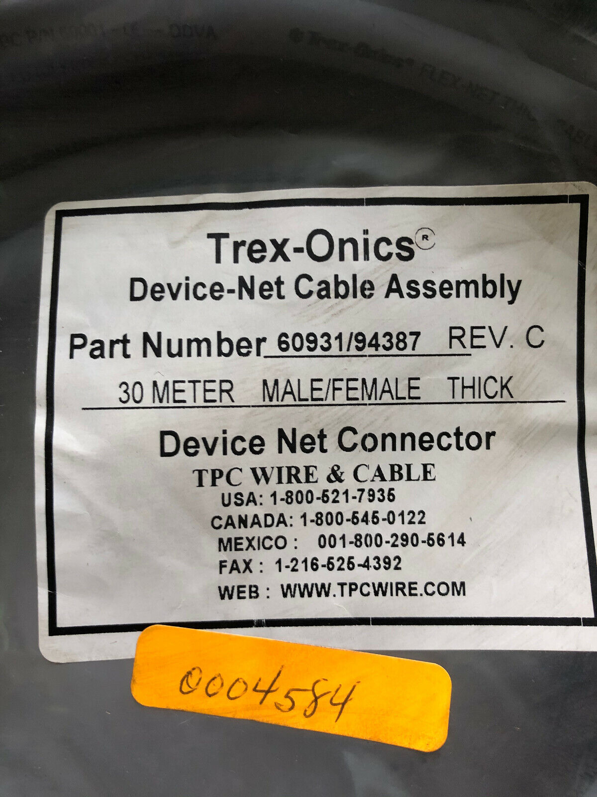 New Trex-Onics 60931/94387 30 Meter Male/Female Tpc P/N 60001 Connector Cable,Am