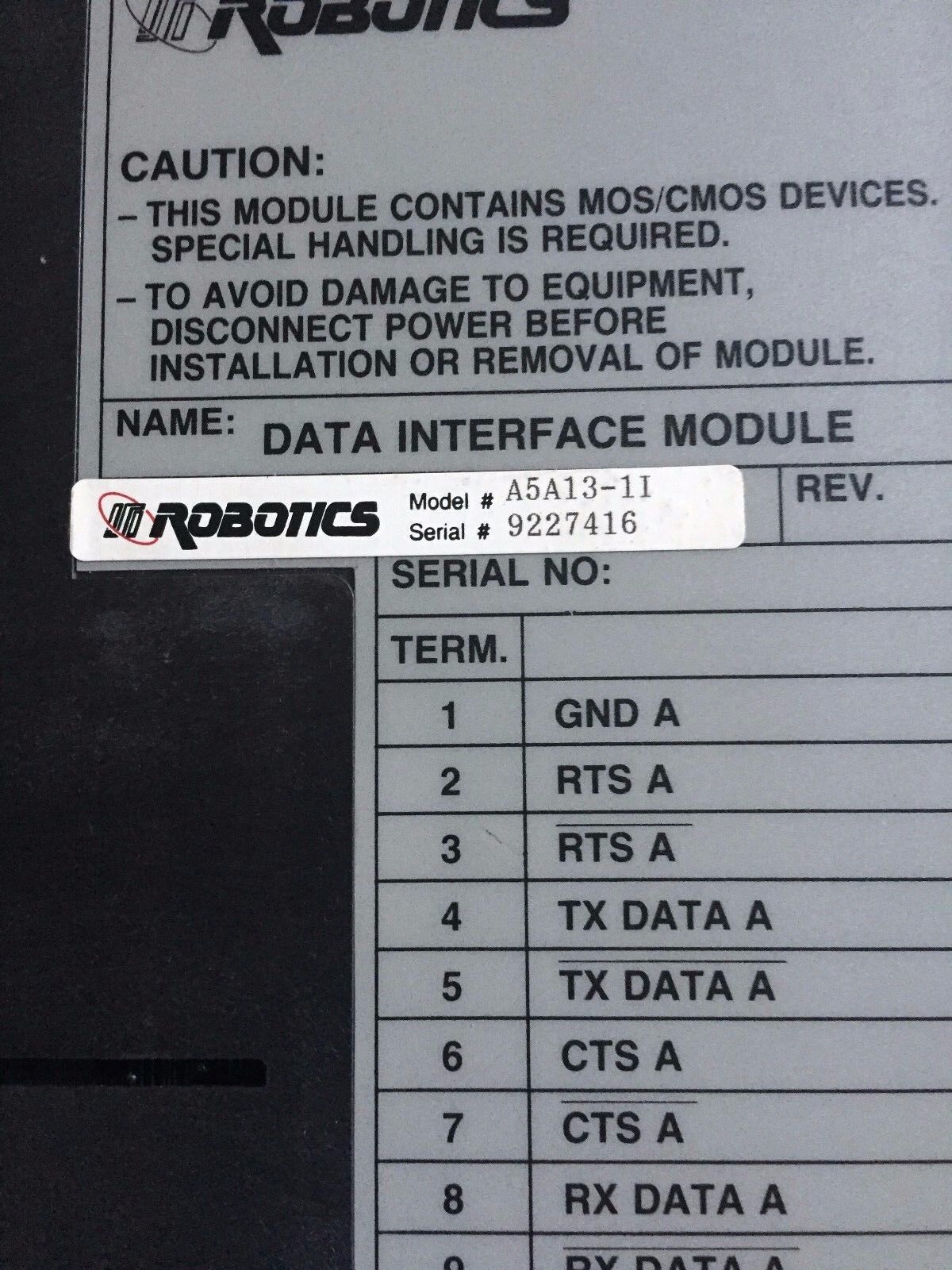Isi Robotics A5a13-11 Interface Module,Isi Robotics Dim,Ct