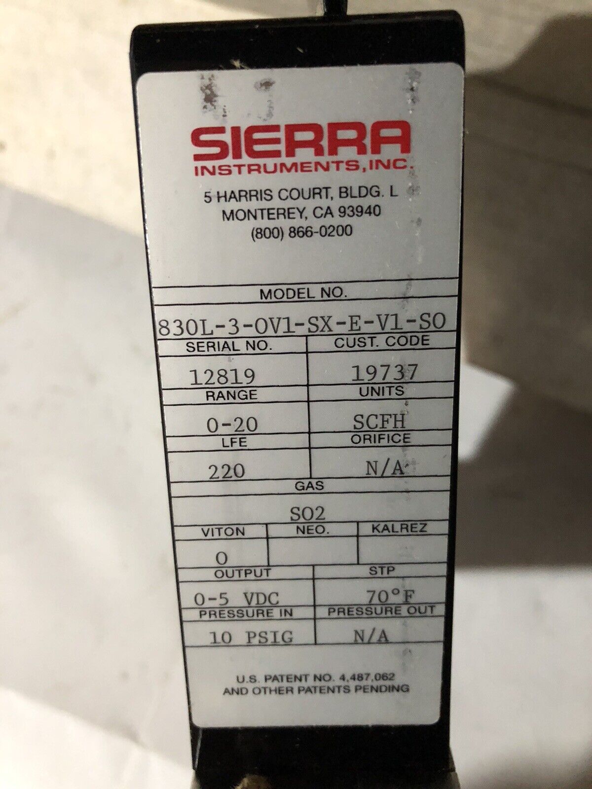 New Sierra 830L-3-0V1-Sx-E-V1-S0 Side Trak Mass Flow Meter & Controller,To