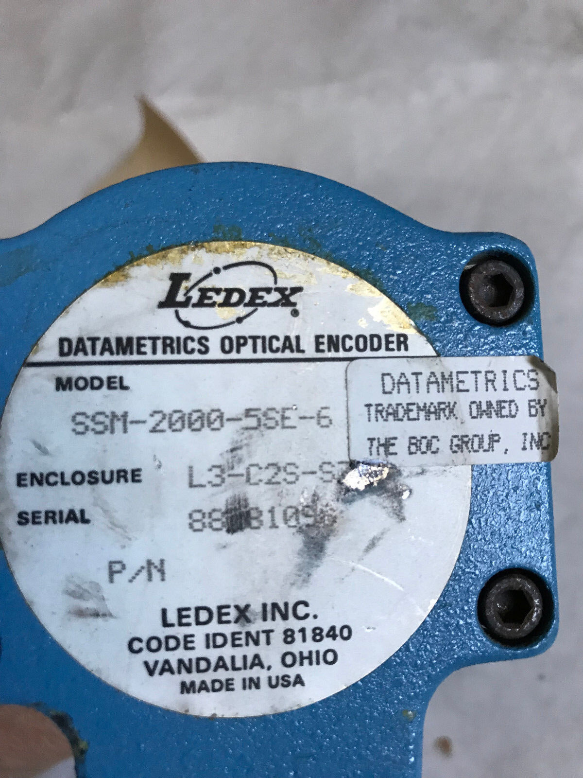 Datametrics Ledex Ssm-2000-5Se-6 Optical Encoder,Ax