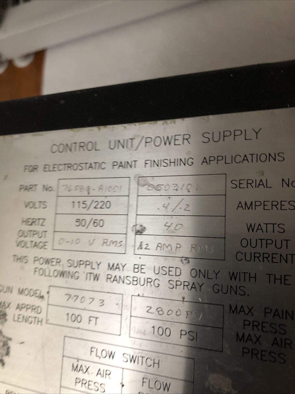 Itw 76580-A1001,Itw Ransburg 76580-A1001 Electrostatic Control Unit,Cx
