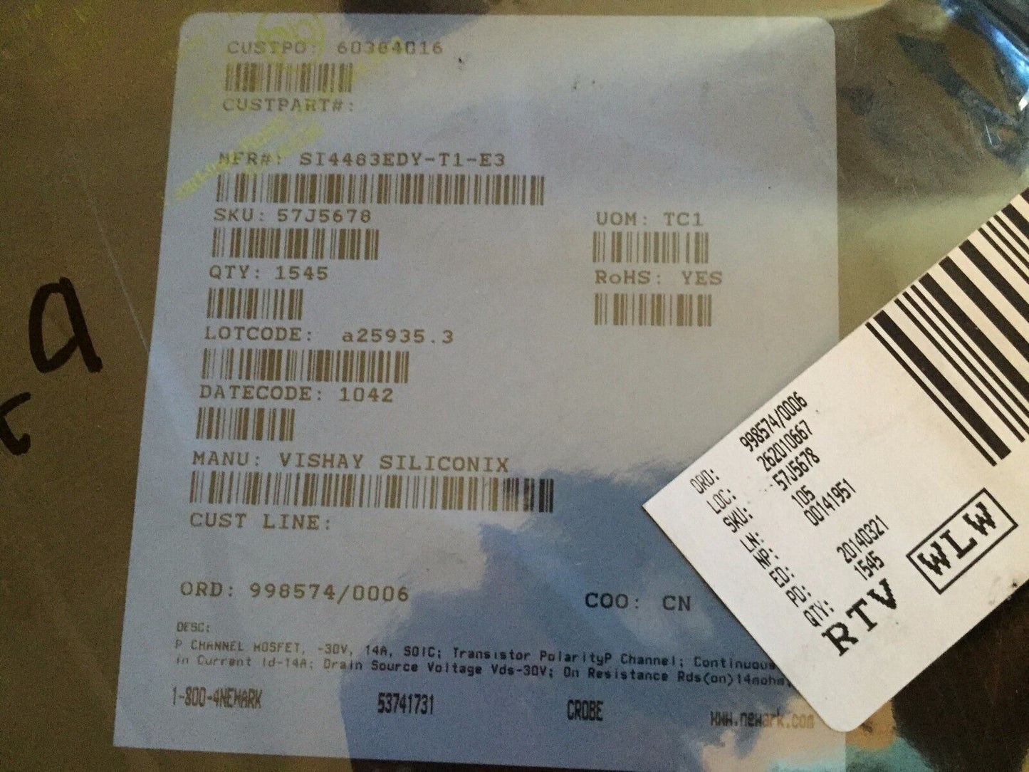 Lot 1,545 Vishay Si4483edy-T1-E3,P Channel Mosfet S14483edy-T1-E3,Tx12-04-Ec1,Sk