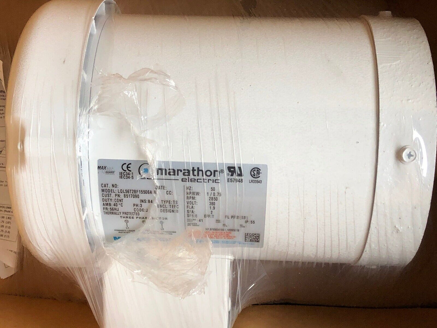 Marathon Electric 8517090 Three Phase Motor,1Hp,Marathon Lql56t28f15506a B,Av