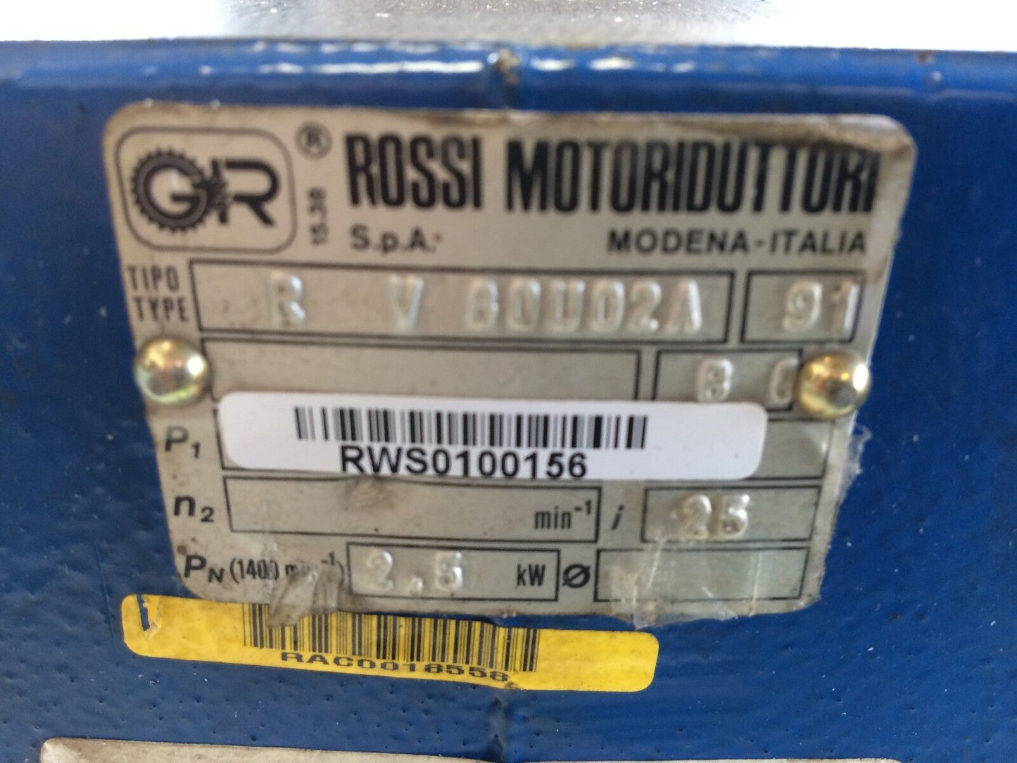 New Rossi Motoriduttori R V 80U02a Gearbox Gear Reducer,25:1 Ratio,48499307,Am
