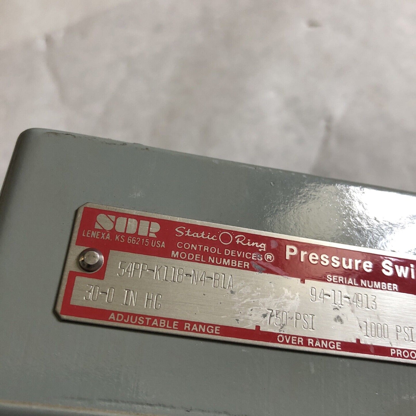 New Sor 54Pp-K118-N4-B1a Pressure Switch 30-0In Hg 750Psi Over Range,Eb