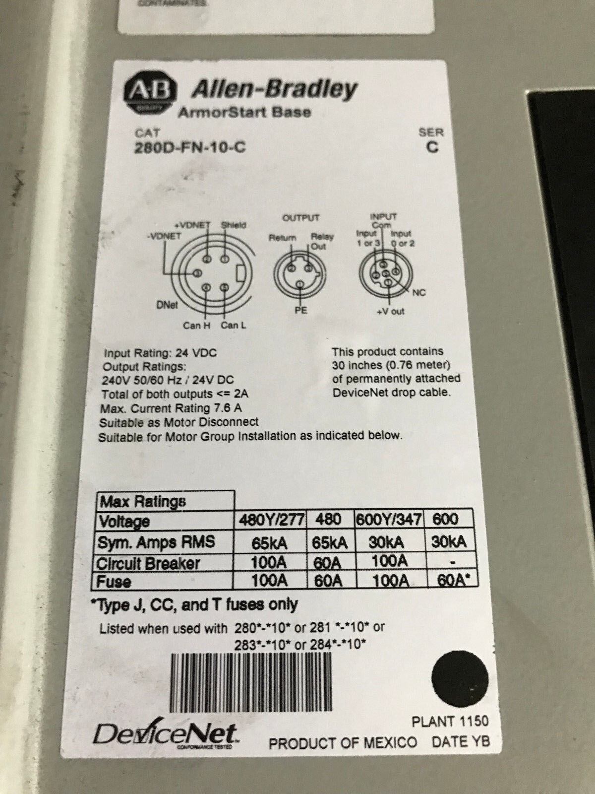 Allen Bradley 281D-F12z-10B-Crw Armorstart Control Module 280D-Fn-10-C Base