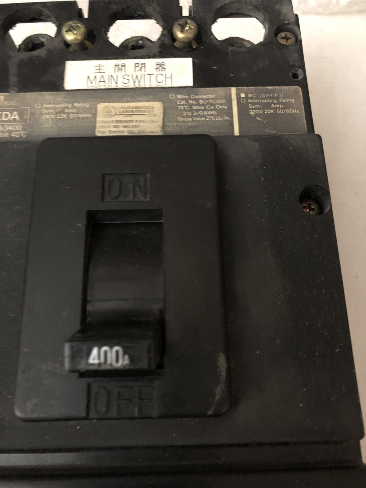 Fuji Bu-Kda3400 400A,Fuji Bu-Kda 400A Circuit Breaker 400Amp 3P,240Vac,Trip,Cw