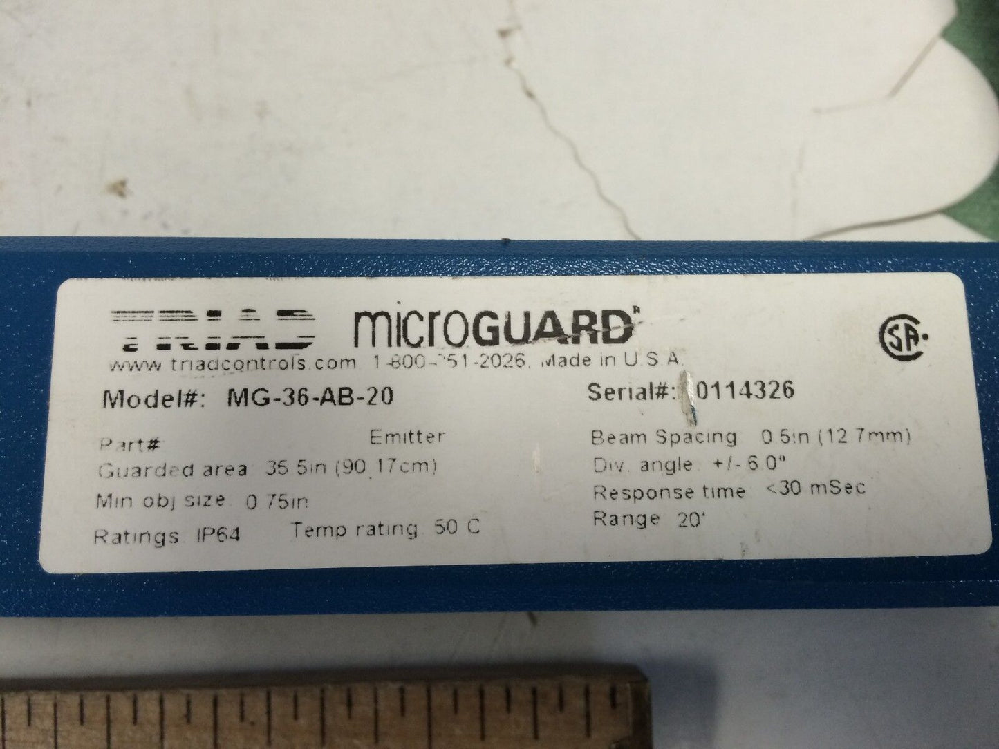 New Triad Mg-36-Ab-20 Microguard 36" Safety Light Curtain, Emitter & Receiver,Su