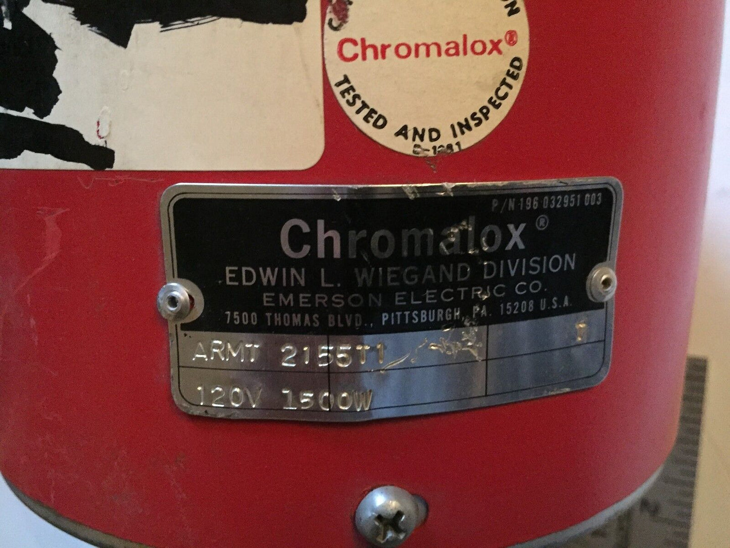 Chromalox Ar-1025,2255T1,Heater Thermostat 120V 1500W,Armt 2155T1,12” Coil,Bu