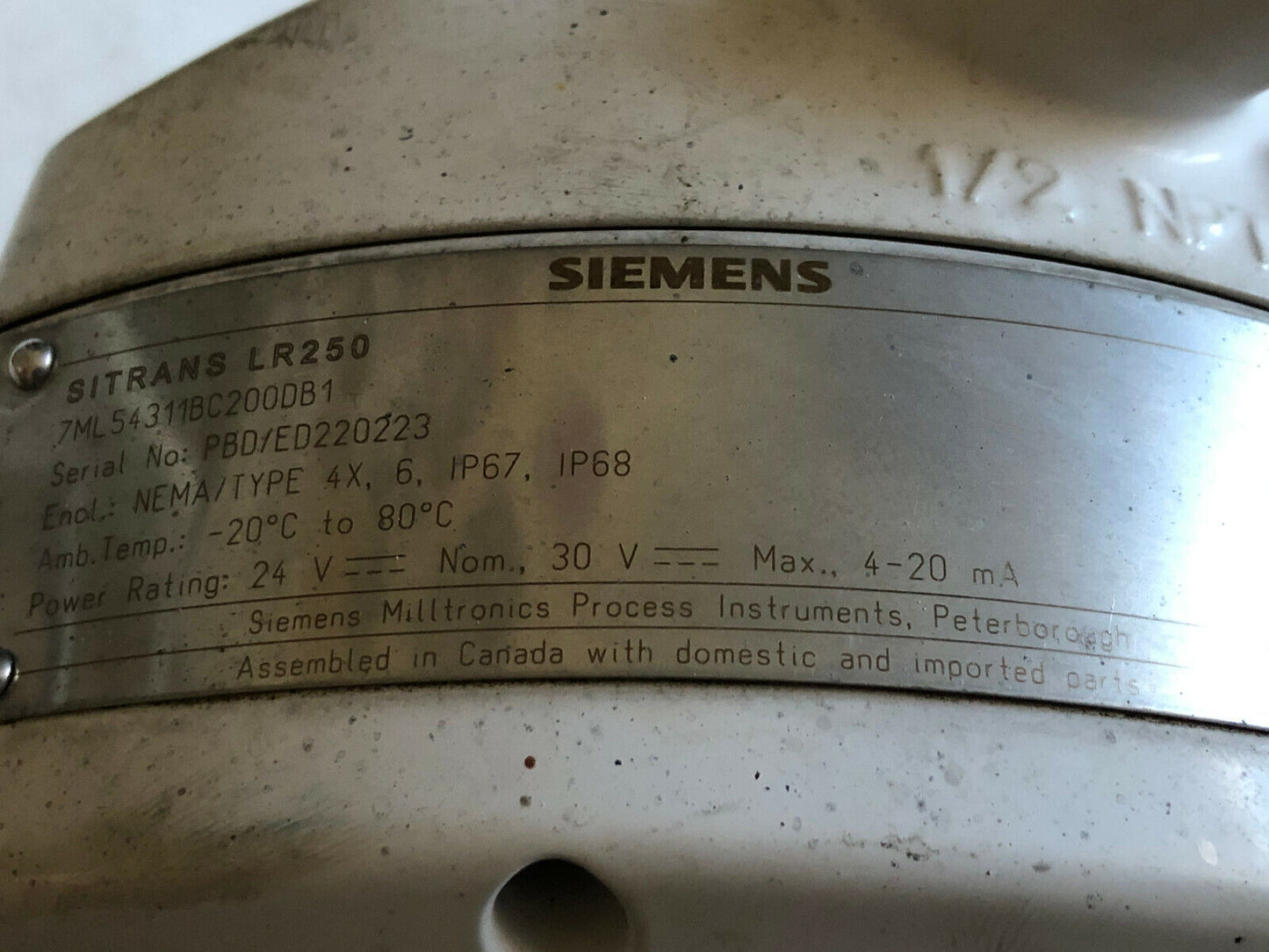 Siemens 7Ml 54311Bc200db1 Sitrans Lr250 Radar Level Transmitter 1/2 Npt,Aa