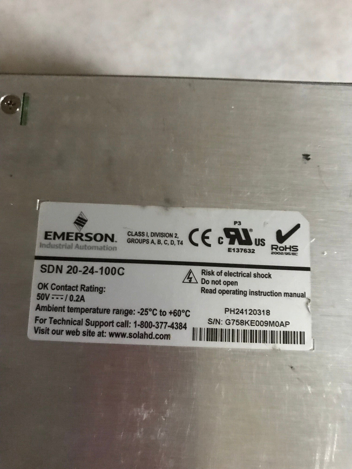 Sola Sdn 20-24-100C,Sola Emerson Sdn 20-24-100C Power Supply,Ej