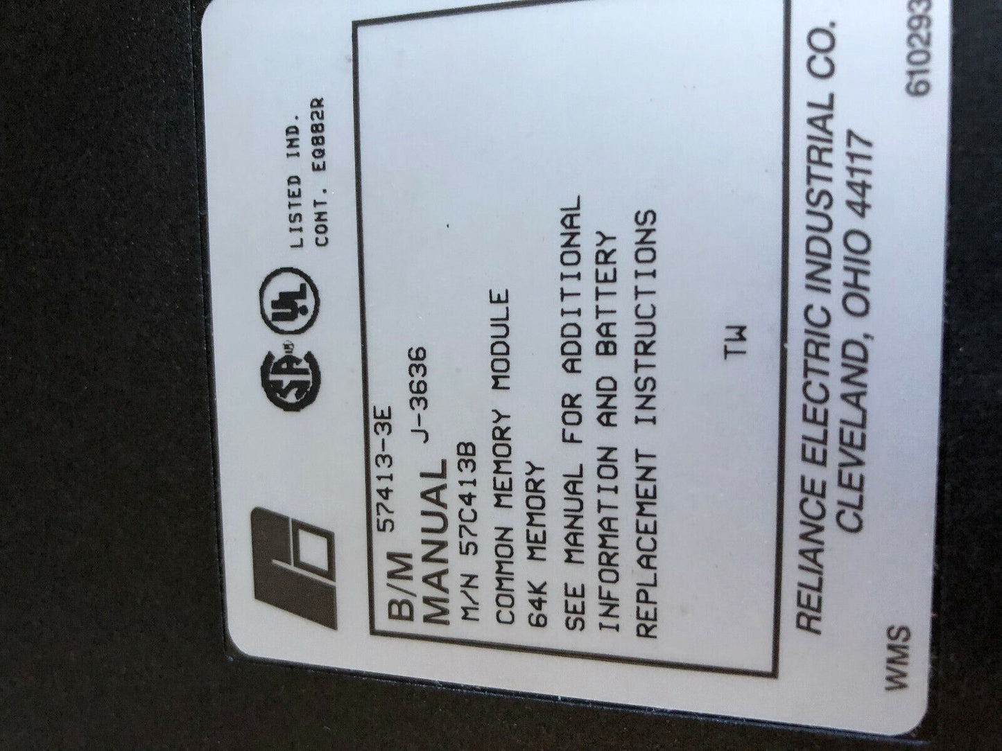 New Reliance 57C413b,57413-3E,Common Memory 64K Module 57413-3E,J-3636,Sf