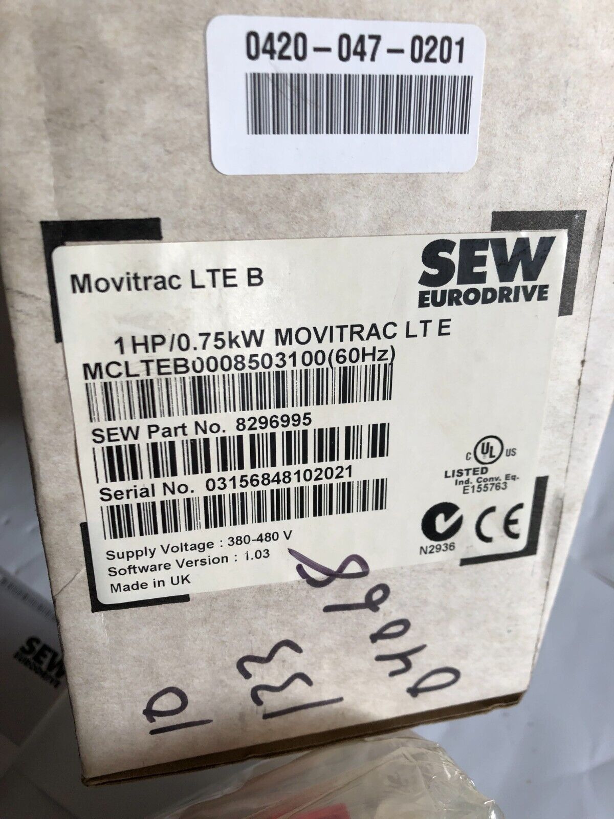 New Sew Eurodrive Mclteb0008503100 (60Hz),1 Hp/0.75Kw Movitrac Lte B,Sd