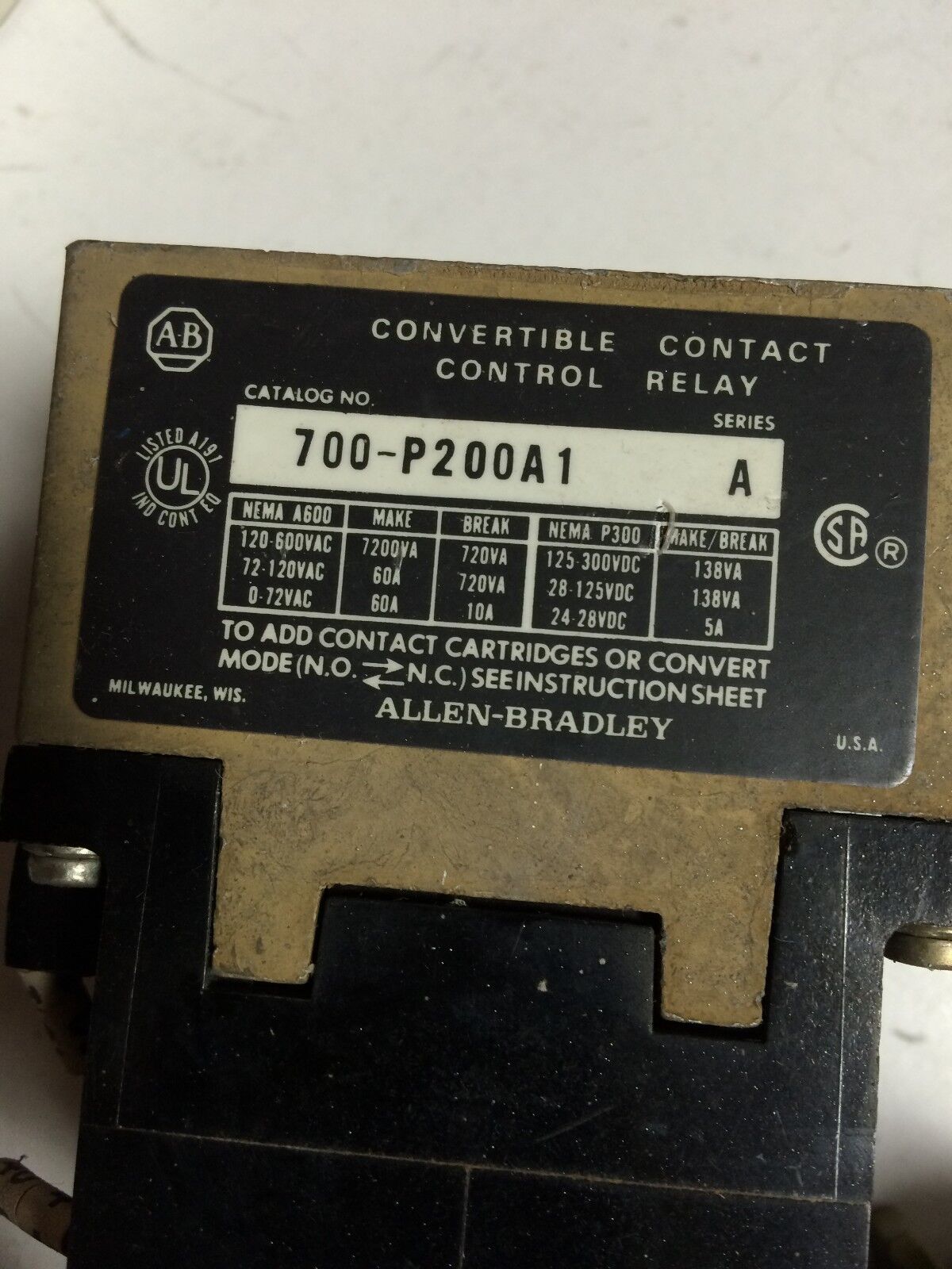 Allen Bradley 120V 700 Ak, 700-P200a1,110V Ac Control Relay,Bq