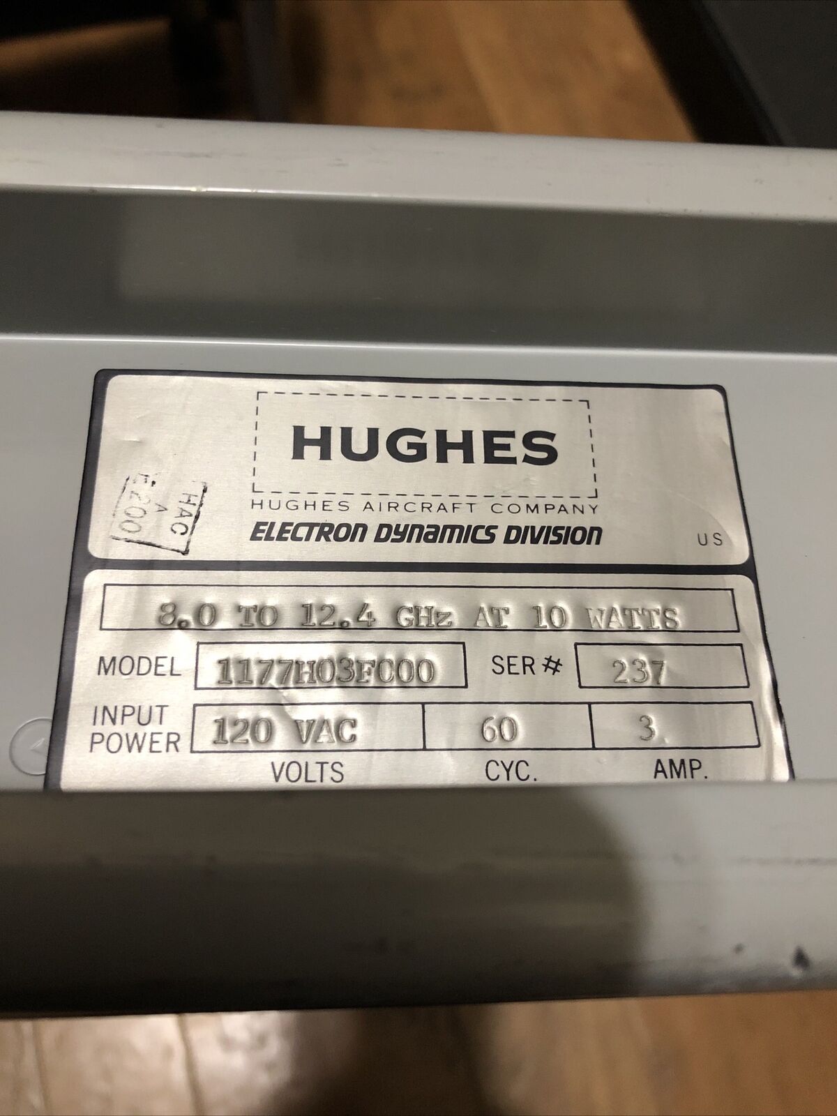 Hughes 1177H03f000 Traveling Wave Tube Amplifier 1177,8.0-12.4 Ghz At 10,120V,Bg