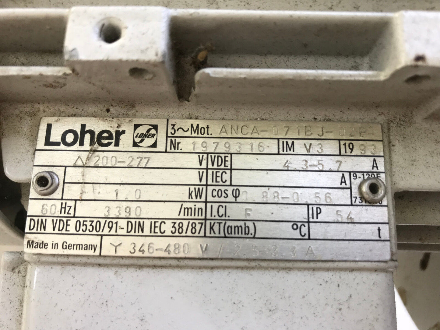 Loher Anca-071Bj-02P,1979316 Im V3 Vde 4.3-5.7 A 200-277 V Electric Motor,Tg