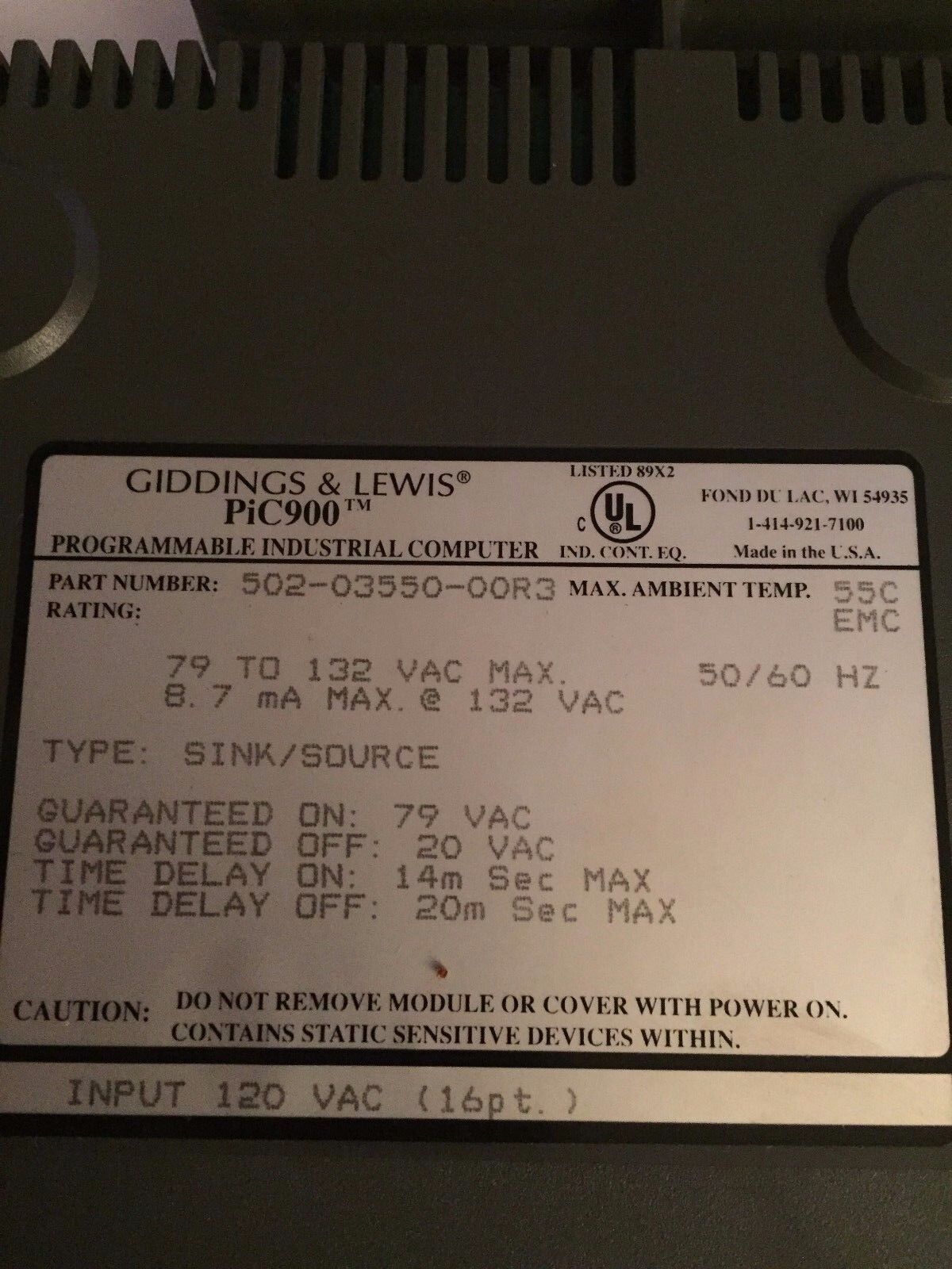 Giddings & Lewis Pic900,502-03550-00R3,Input Module 120Vac 16Point,Cu