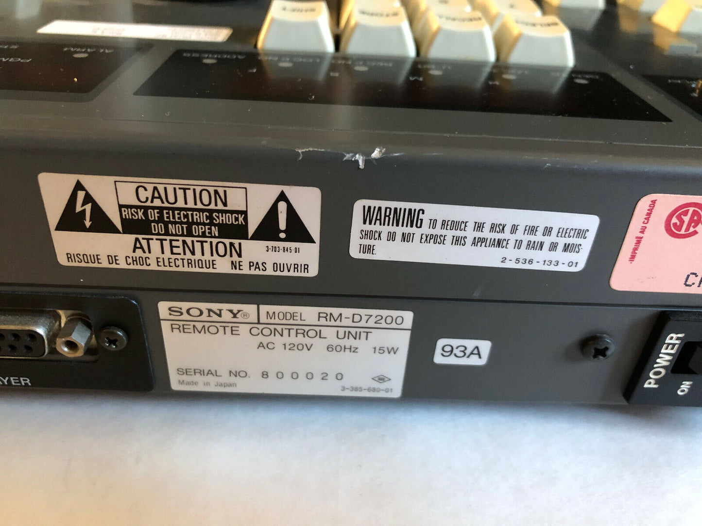 Sony Rm-D7200 Dual Remote Control Unit (One Keypad Missed),Cl