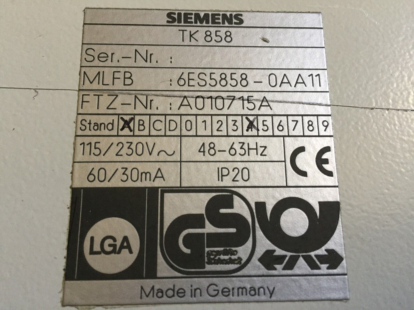 Siemens Tk858, 6Es5858-0Aa11, S5-135/55Telecommunication Module,Bp