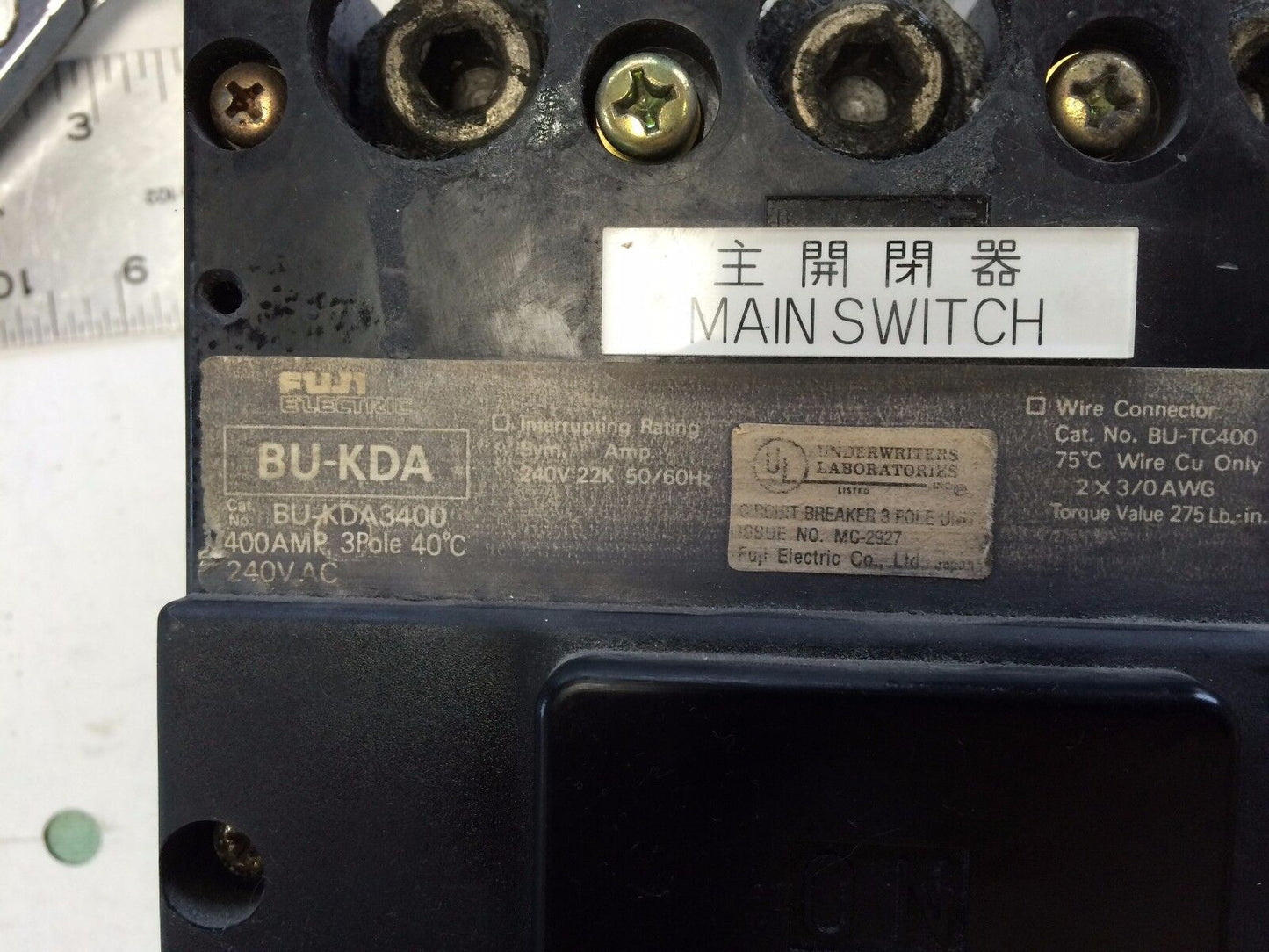 Fuji Bu-Kda3400 400A,Fuji Bu-Kda 400A Circuit Breaker 400Amp 3P,240Vac,Trip,Cw
