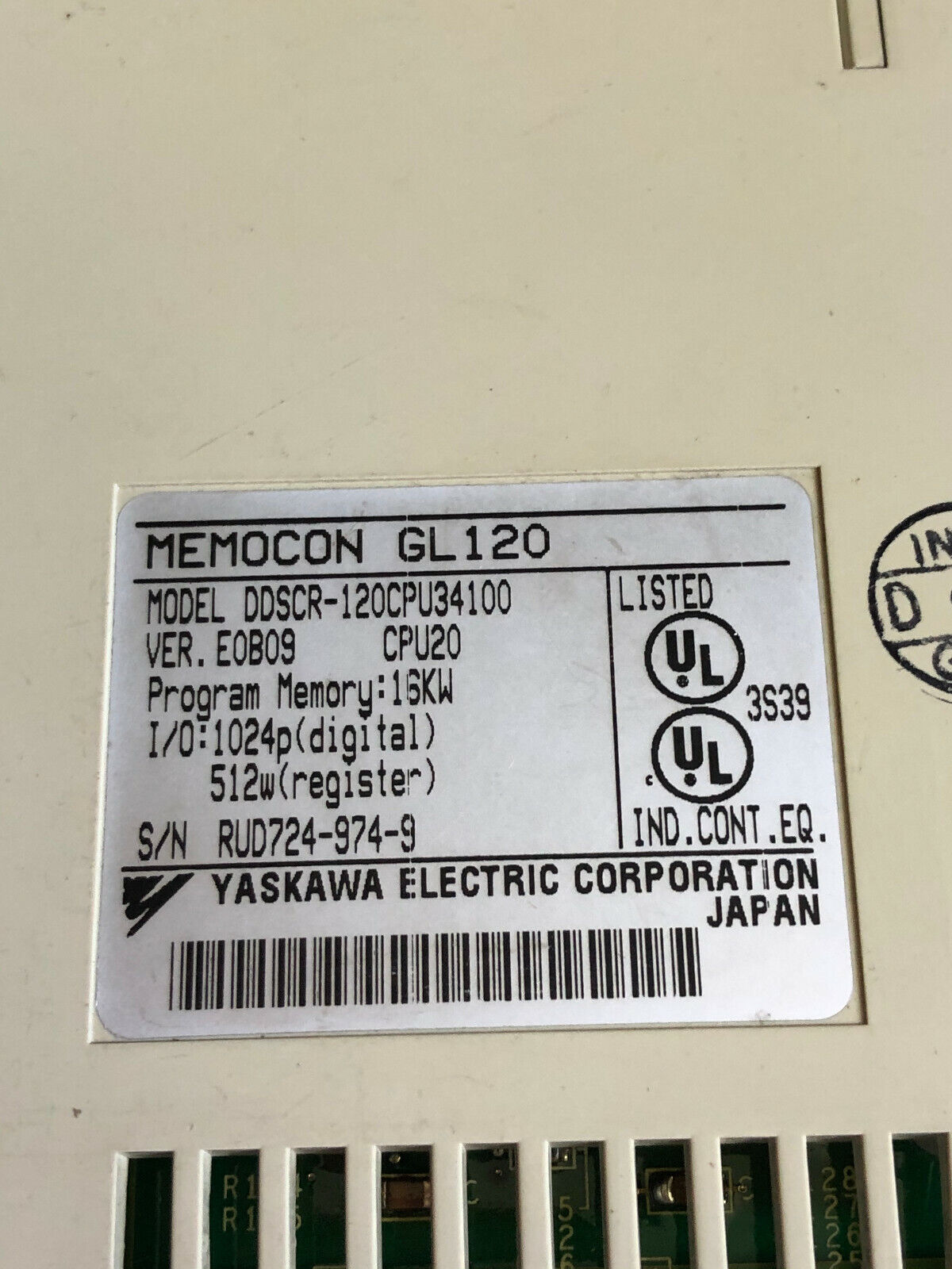 Yaskawa Gl120,Ddscr 120 Cpu 341 00 Program Memory Cpu Module,Memocon Gl120,Cg