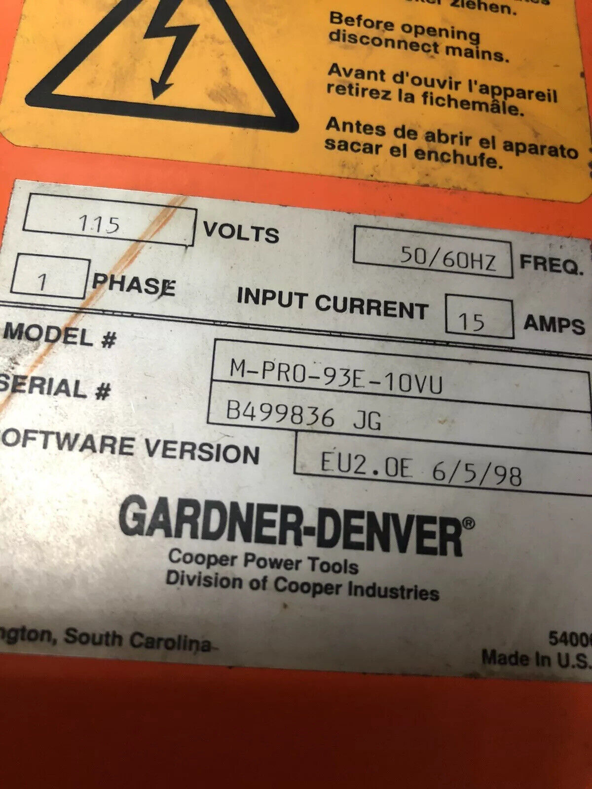 Gardner-Denver M-Pr0-93E-10Vu Power Supply Torque Control M-Pro-93E-10Vu,Tk