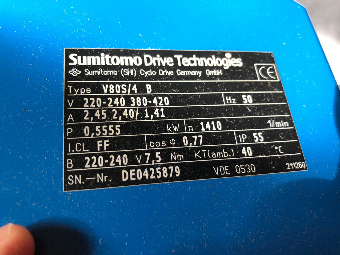 New Sumitomo V80s/4 B Ac Gear Motor 43:1-Ratio? Cnvms08-6095Gb-43/G V80s/4,Bk