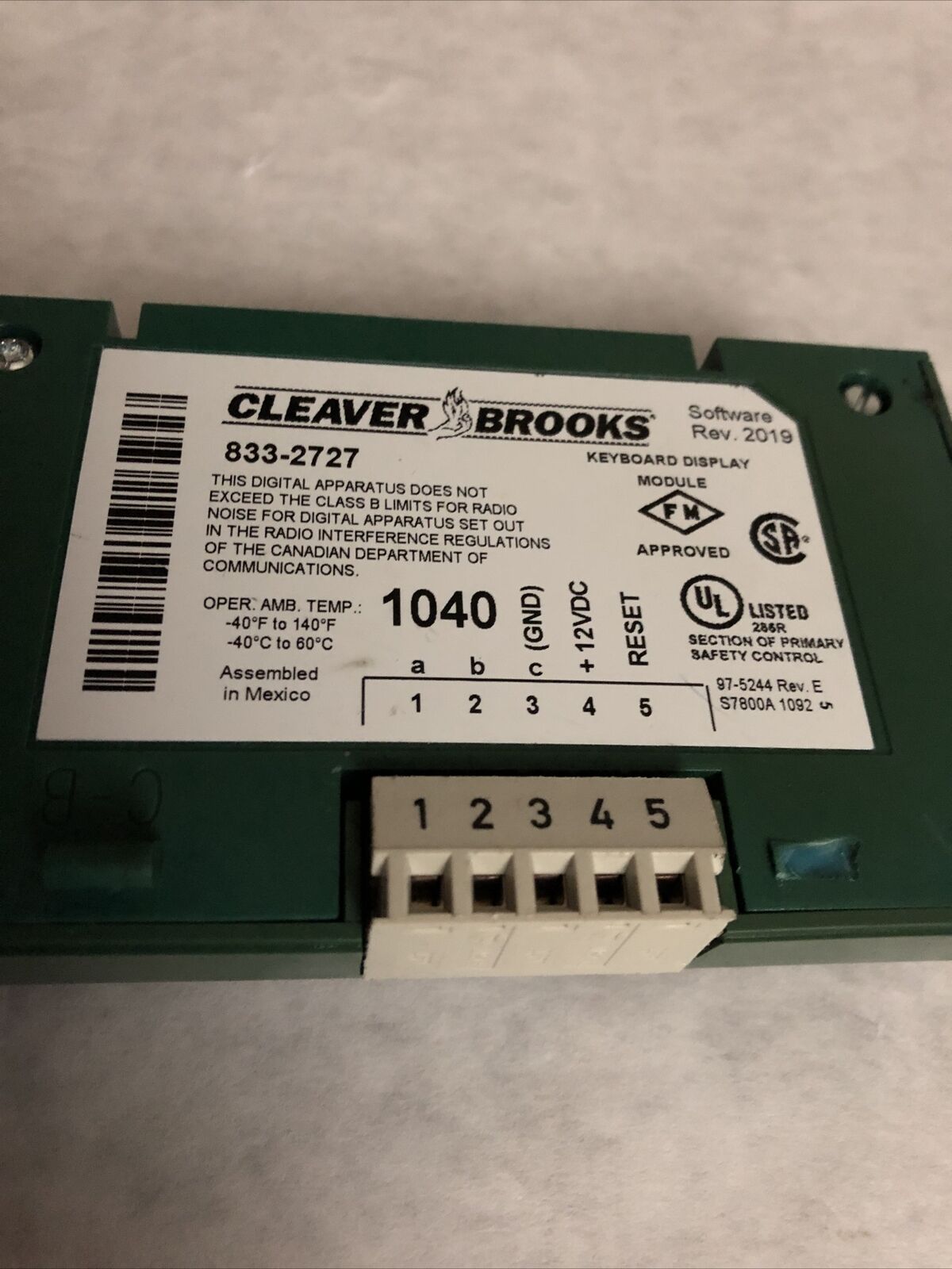 Cleaver Brooks 833-2727 Keyboard Display Module (One Holder Is Damaged),Ed